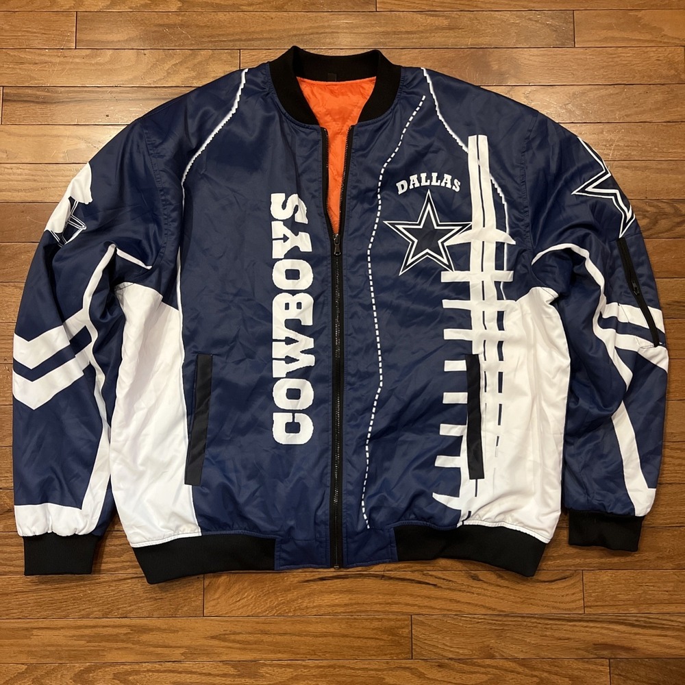Dallas Cowboys Bomber Jacket XL Blue Orange Quilted Football Graphic Unbranded